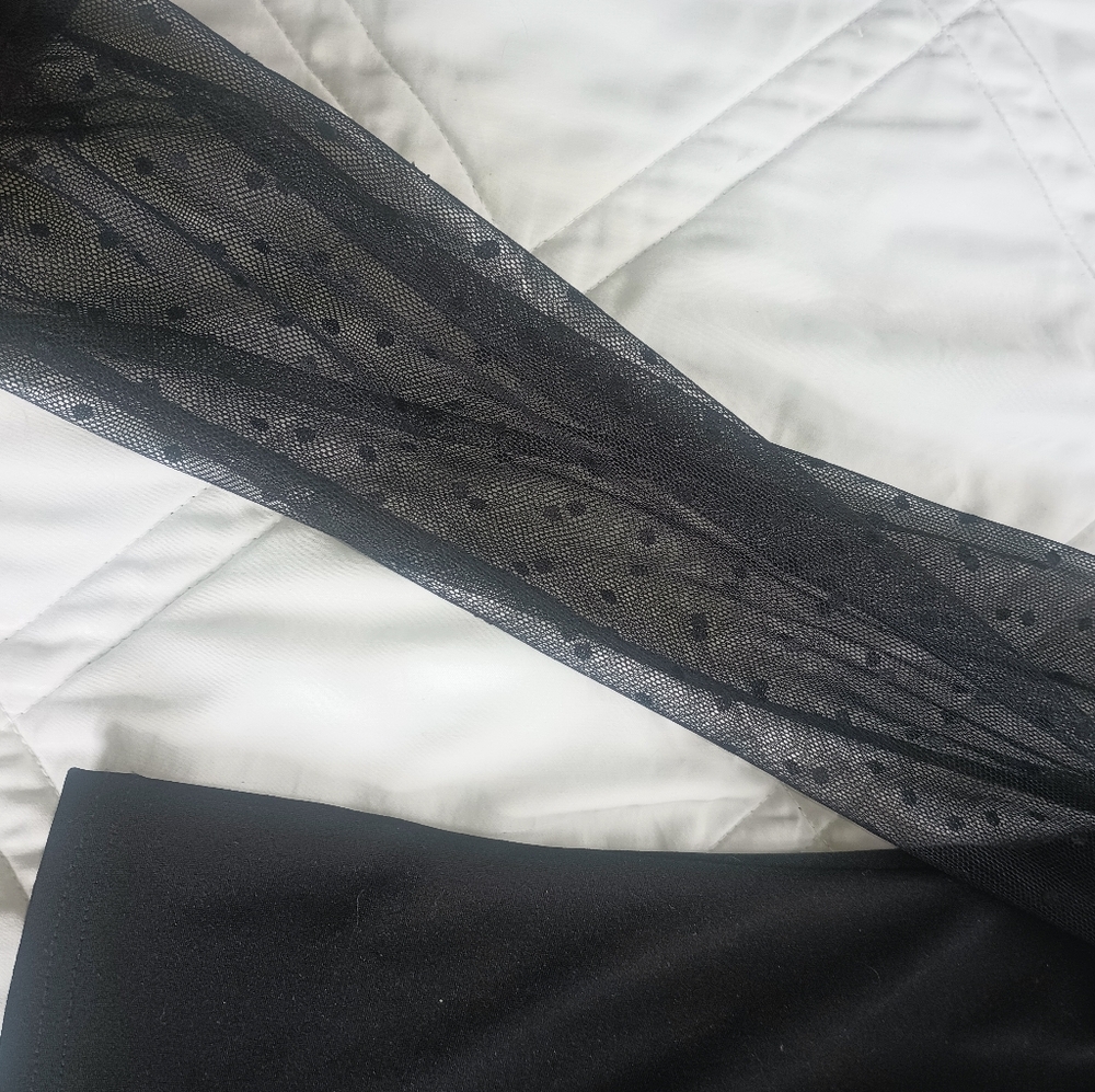 Crop Top Sheer Shoulders And Arms Polkadot Sheer,Black Med. - Picture 4 of 4